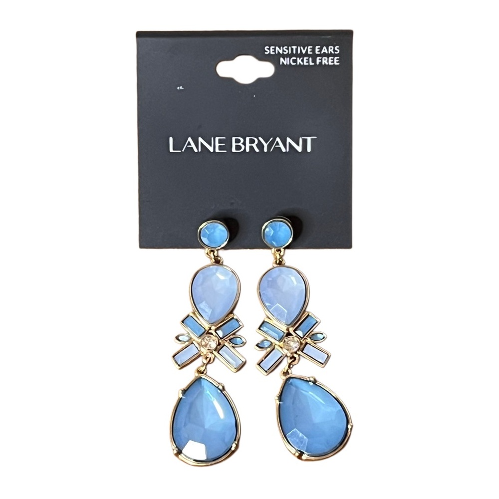 Lane Bryant Sky Blue and Gold Dangle Statement Earrings